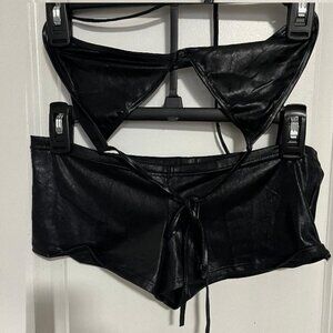 faux leather short  and bra set and bra set new no tag